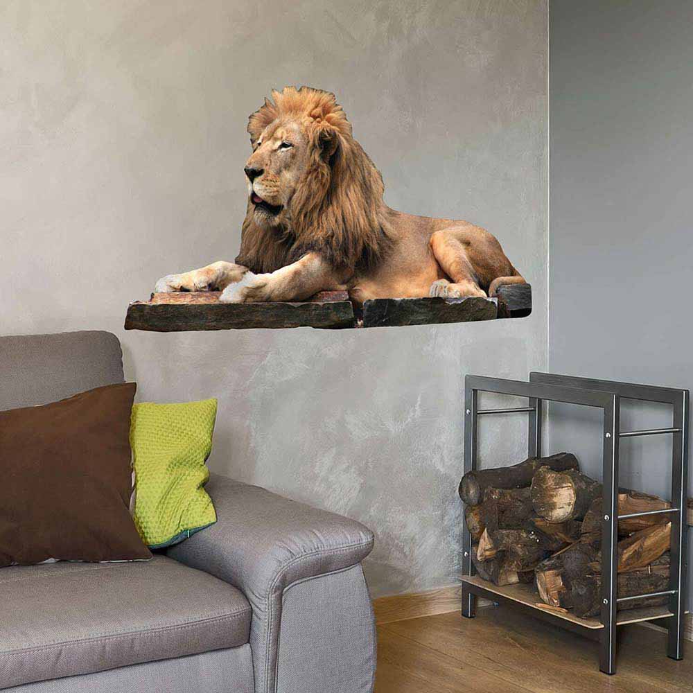 60 inch Lion Resting Wall Decal Installed in Corner of Room
