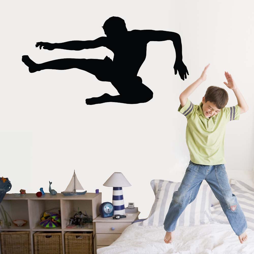 60 inch Martial Arts Flying Kick Silhouette Wall Decal Installed in Boys Room