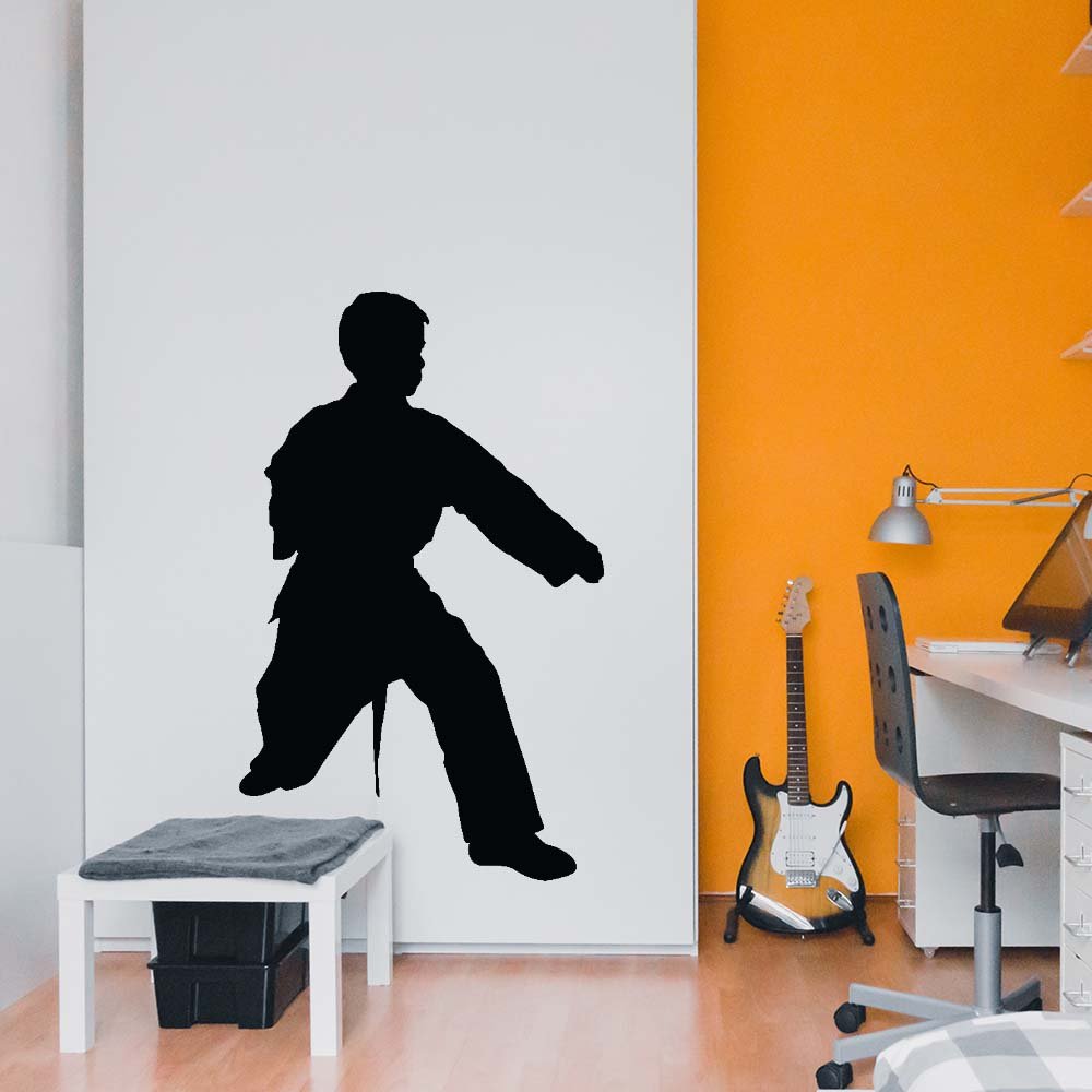 60 inch Martial Arts Kata Silhouette Wall Decal Installed in Teen Boys Room