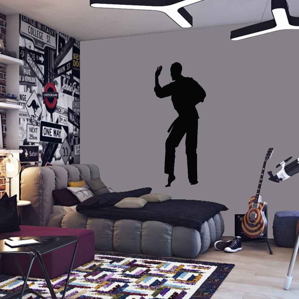 60 inch Martial Arts Kata Silhouette Wall Decal Installed in Teen Boys Room