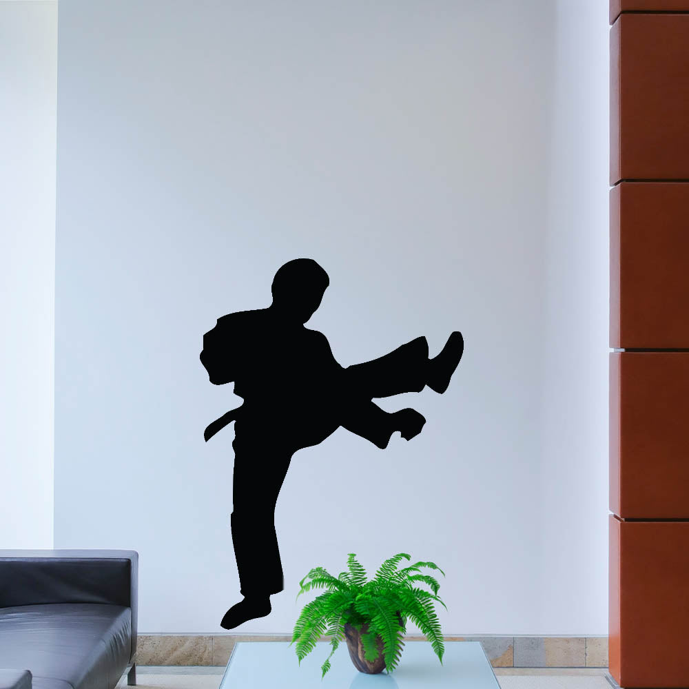 60 inch Martial Arts Kicking Silhouette Wall Decal Installed in Hall