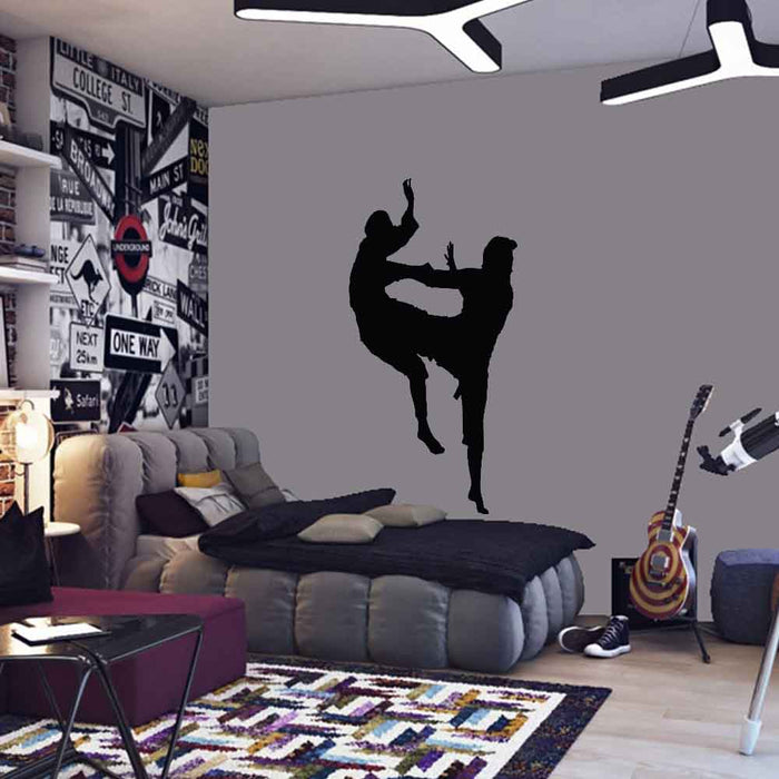 60 inch Martial Arts Sparring Silhouette Wall Decal Installed in Teen Boys Room