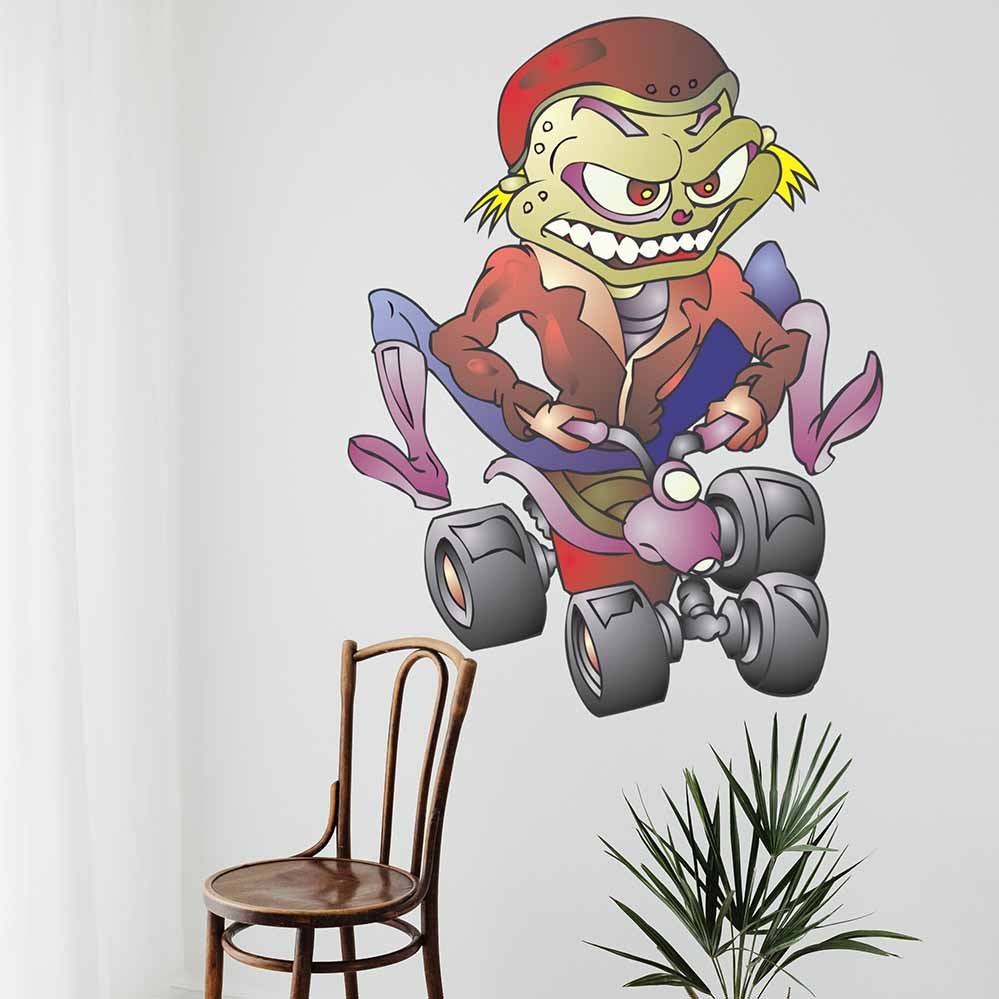 50x60inch Monster Rider Decal Installed Above Chair & Plant