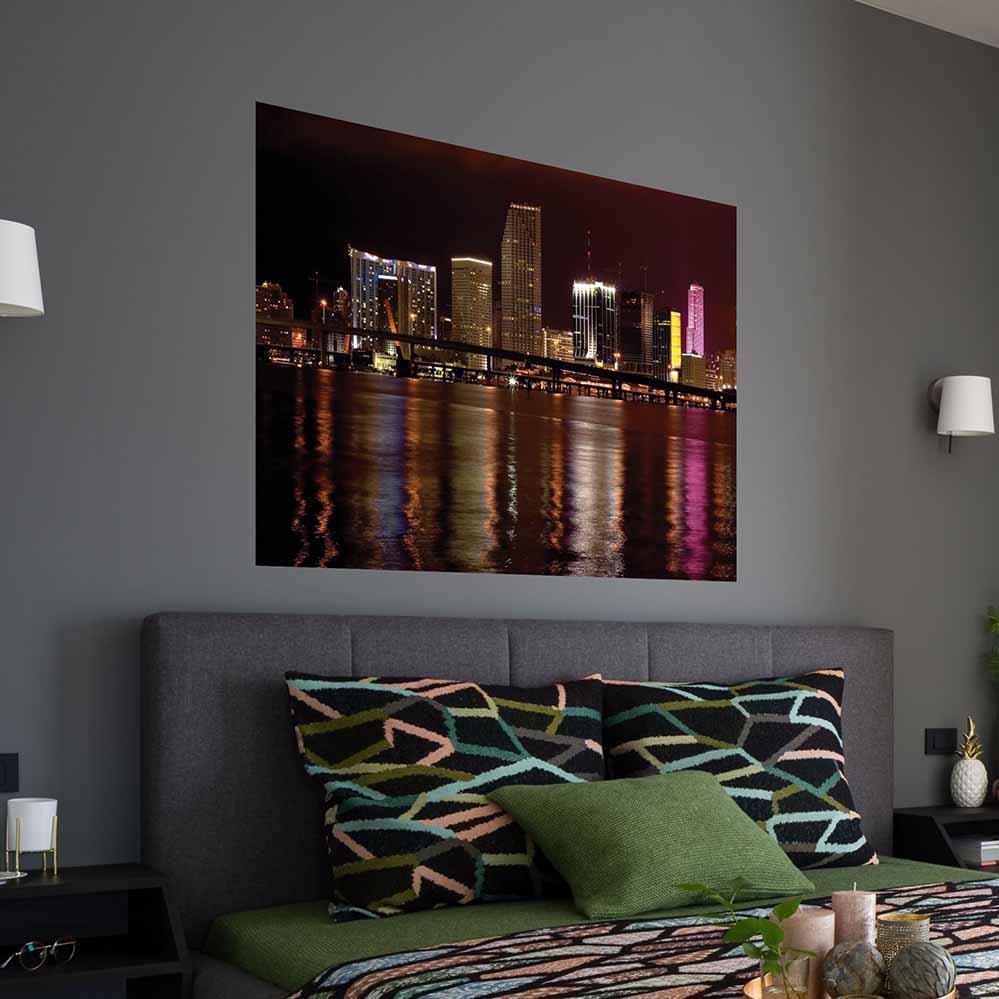 40x60 inch Night Miami Poster Displayed Above Bed