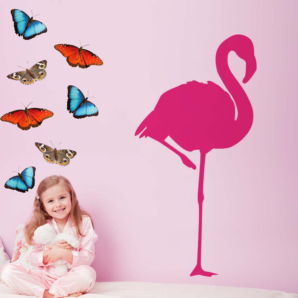 60 inch Pink Flamingo Silhouette Wall Decal Installed in Little Girls Room
