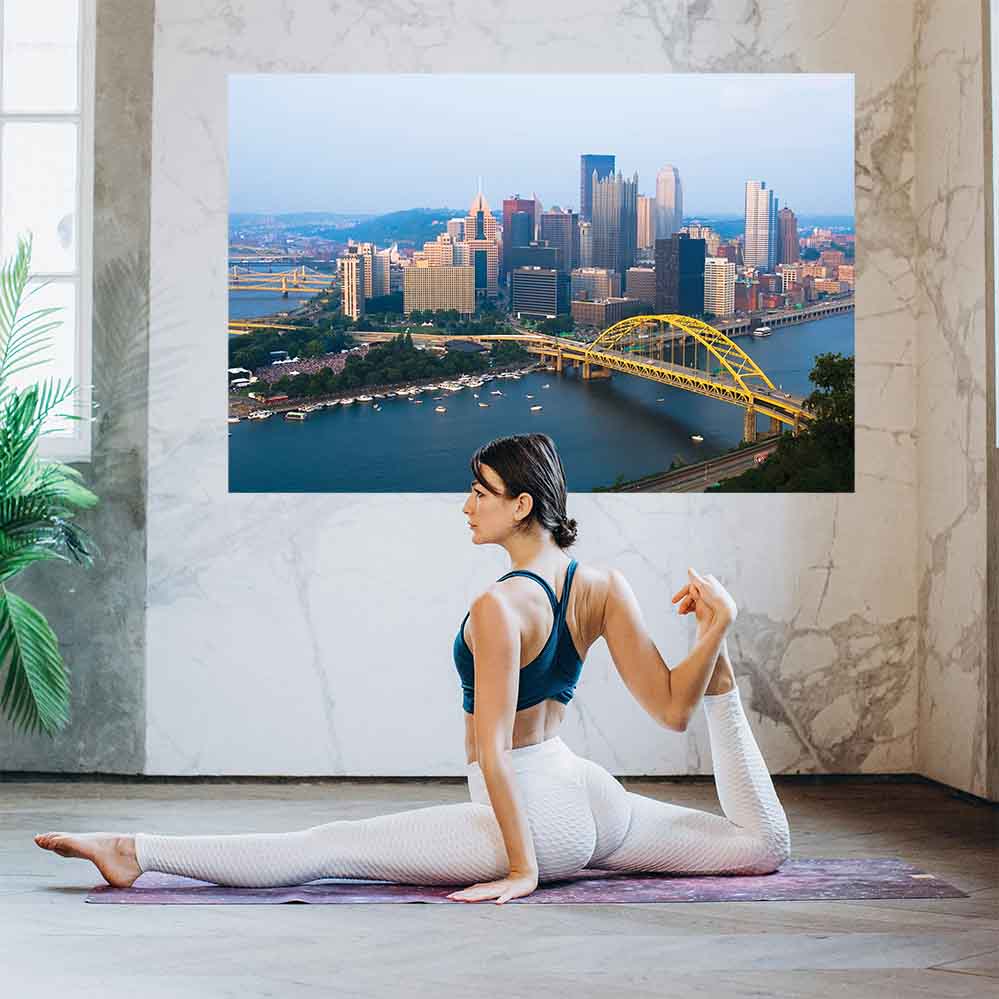 40x60 inch City of Pittsburgh Poster Displayed in Yoga Studio