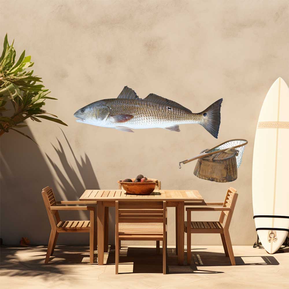 21x60 inch Red Drum Fish Decal Installed on Wall