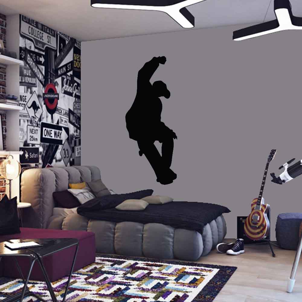 60 inch Skateboard Blunt Silhouette Wall Decal Installed in Teen Boys Room