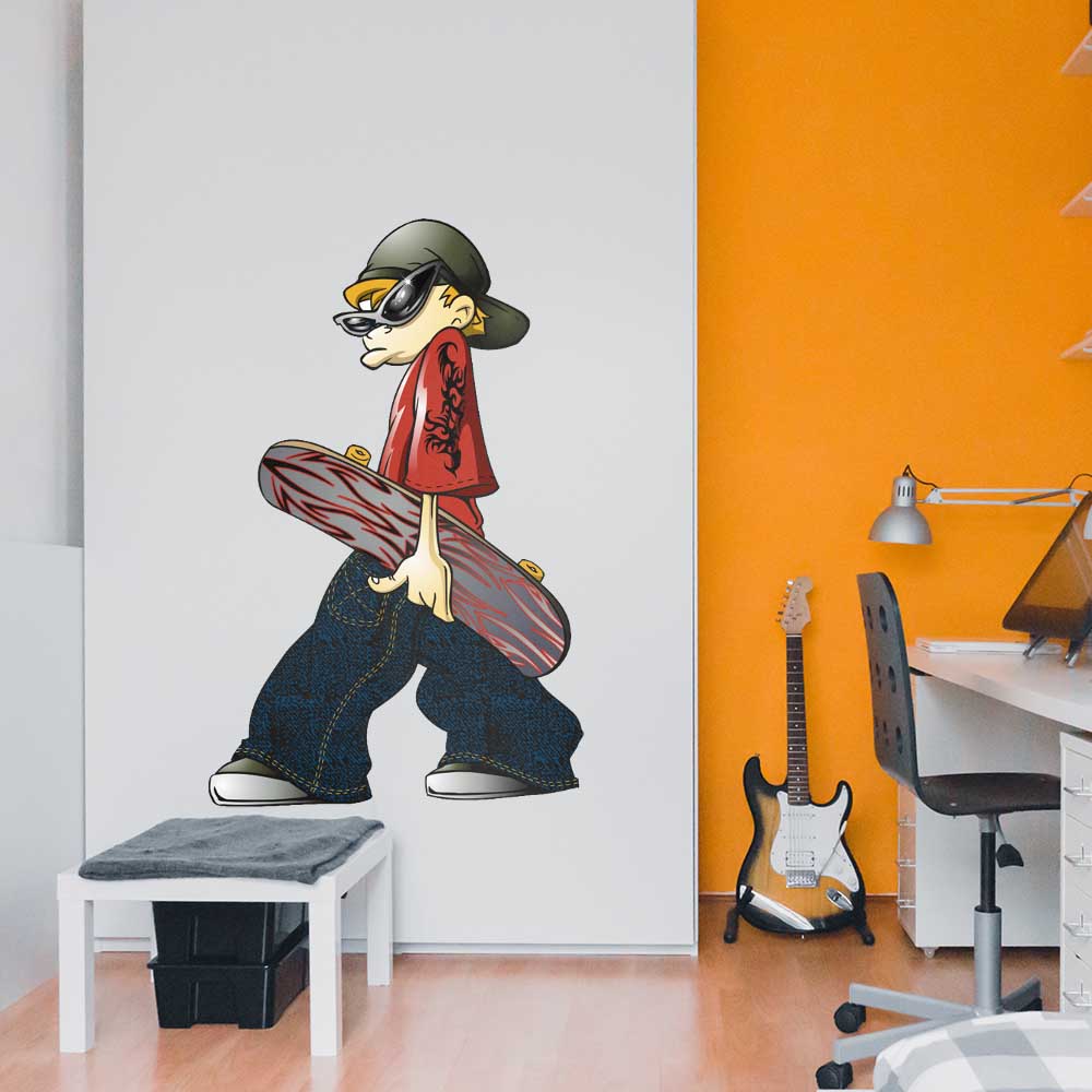 60 inch Skateboard Dude Wall Decal Installed in Teen Bedroom