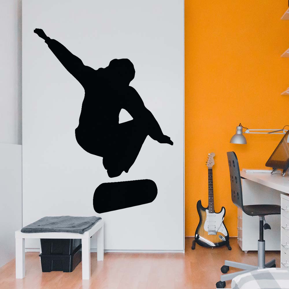 60 inch Skateboard Flip Silhouette Wall Decal Installed in Teens Room