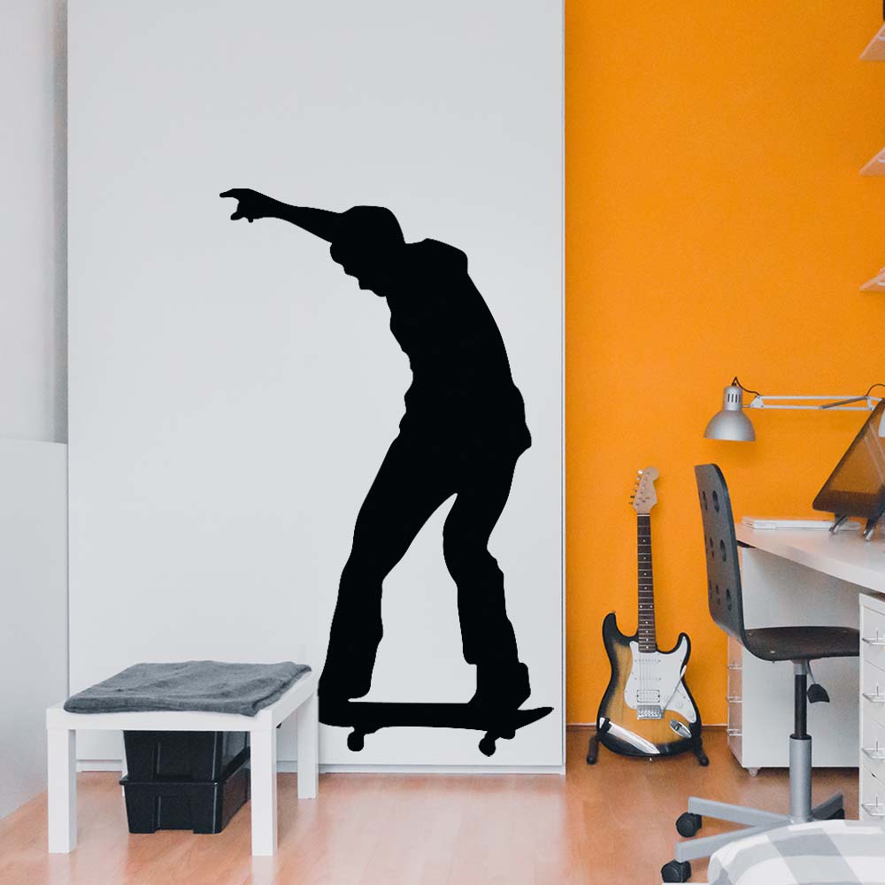 60 inch Skateboard Fontside Heelflip Silhouette Wall Decal Installed in Teens Room