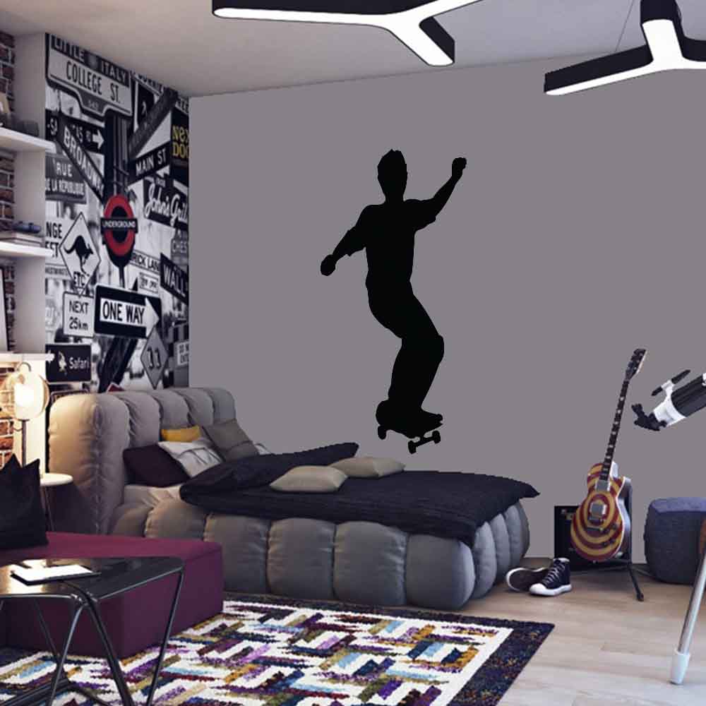 60 inch Skateboard Freestyle Silhouette Wall Decal Installed in Teens Room