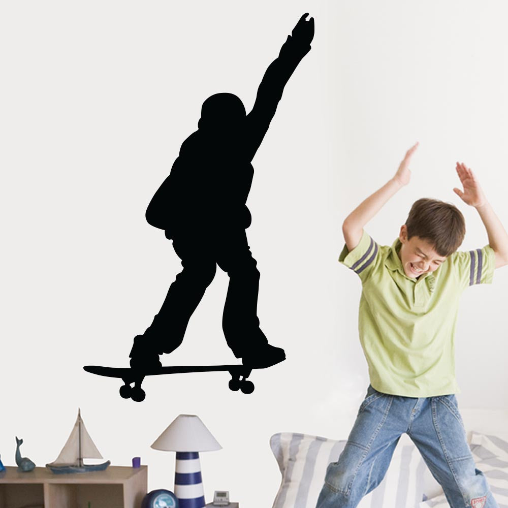 60 inch Skateboard Manual Silhouette  Wall Decal Installed in Boys Room