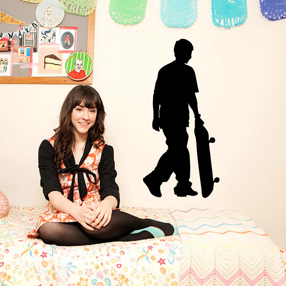 48 inch Skateboard Silhouette Wall Decal Installed in Teen Girls Room