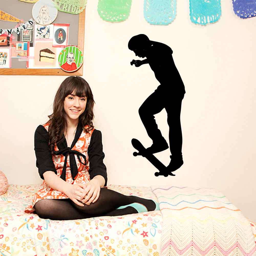 48 inch Skateboard Spacewalk Silhouette Wall Decal Installed in Teen Girls Room