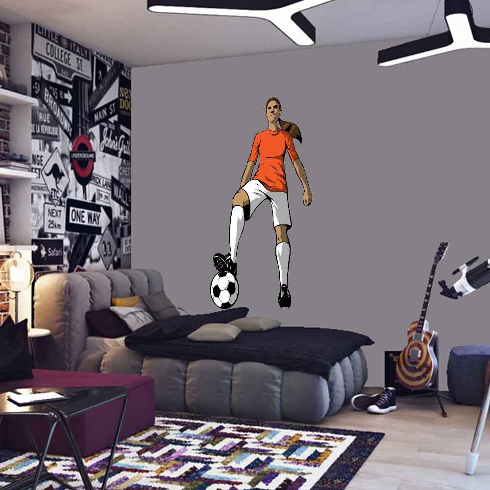 60 inch Soccer Girl Wall Decal Installed in Teens Room