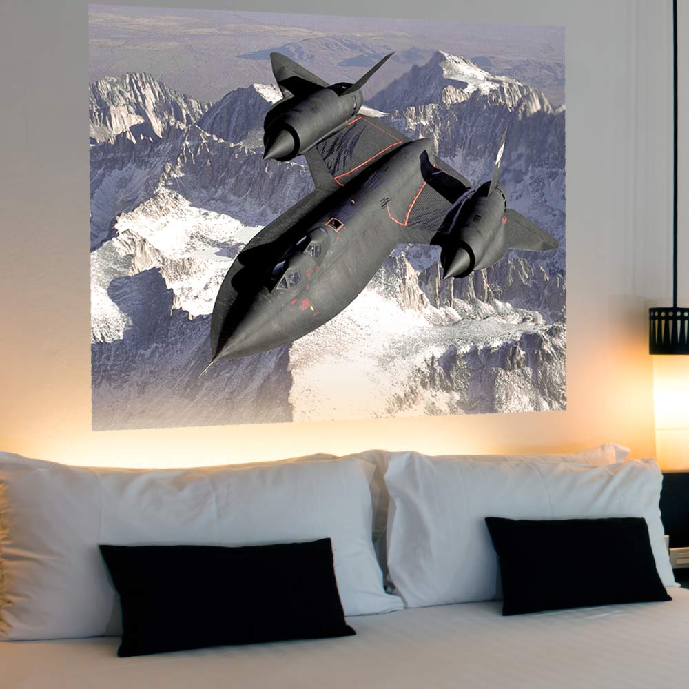 60 inch SR-71 Blackbird in Flight Gloss Poster Installed Above Bed