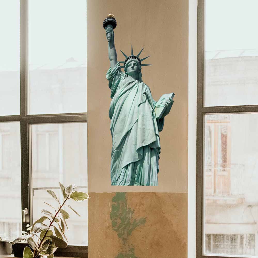 25x60 inch Statue of Liberty Decal Installed Between Windows