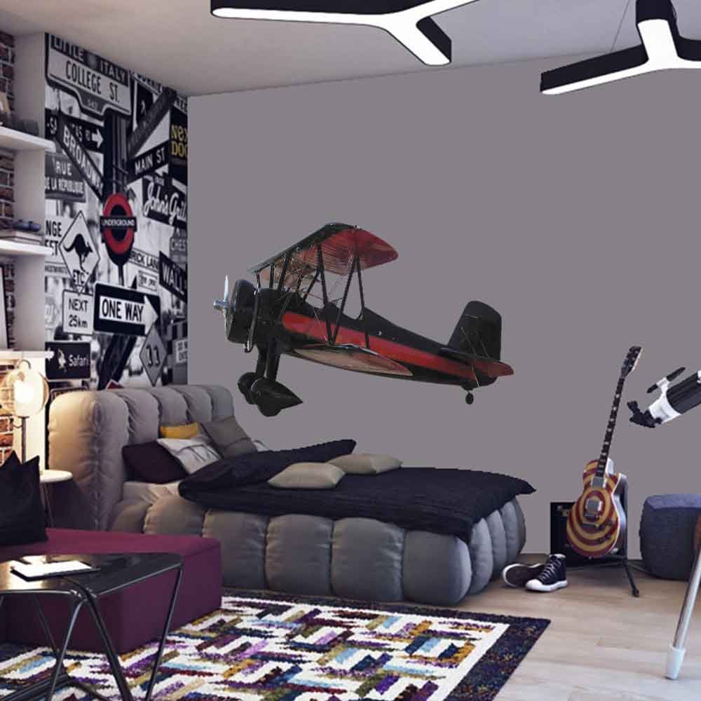 60 inch Vintage Biplane II Wall Decal Installed in Teen Boys Room