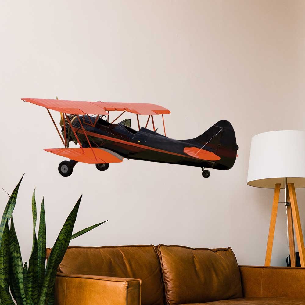 60 inch Vintage Biplane Wall Decal Installed Above Couch