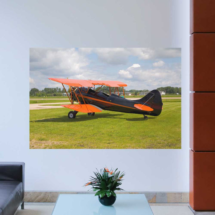 60 inch Vintage Biplane Wall Decal Installed in Living Room