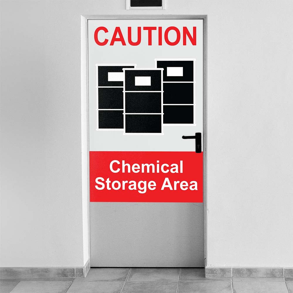 38.5x60 inch Chemical Storage Sign Wall Decal Installed on Door