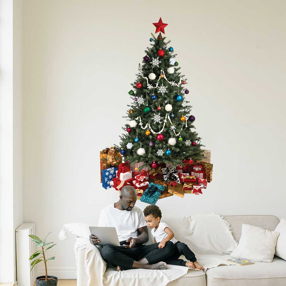 36x60 inch Christmas Tree Decal Installed Above Sofa