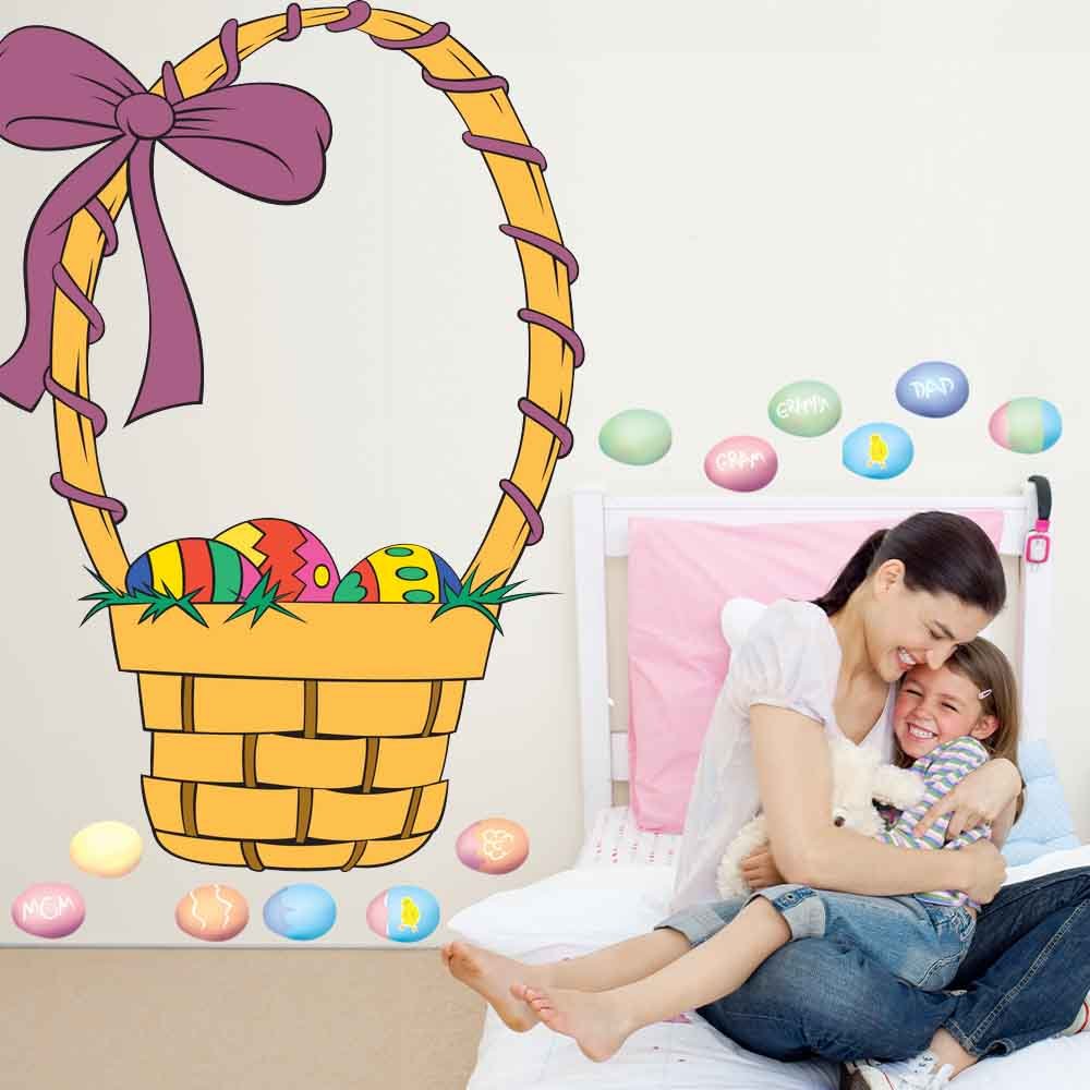 41.5 inch x 60 inch Easter Basket Wall Decal Installed in Girls Room