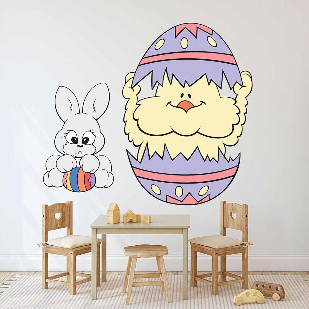 42.5x60 inch Easter Chick Decal Installed in Kids Playroom