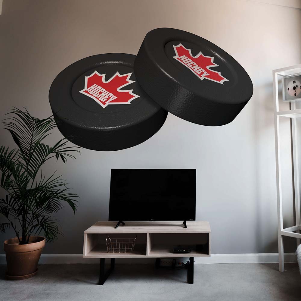 36x60 inch Dual Puck Decal Installed Above TV Stand