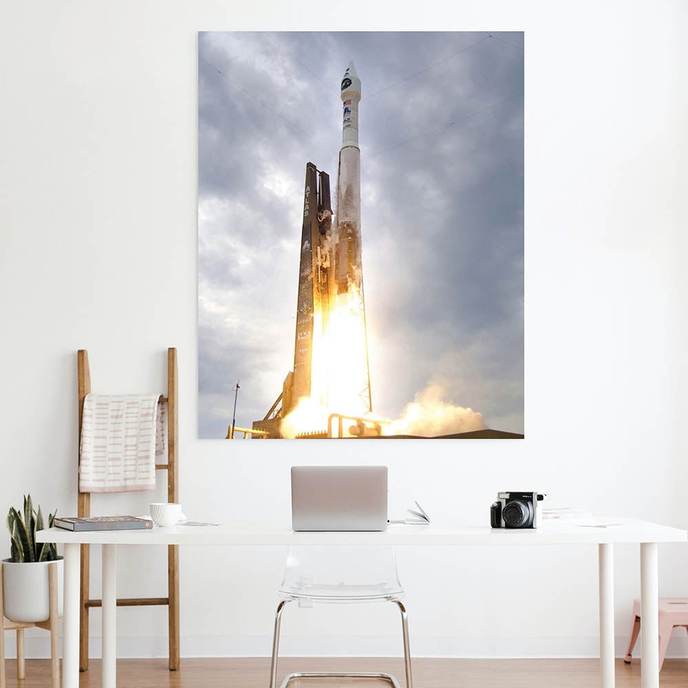 48x60 Atlas Rocket Launch Poster Installed Behind Desk