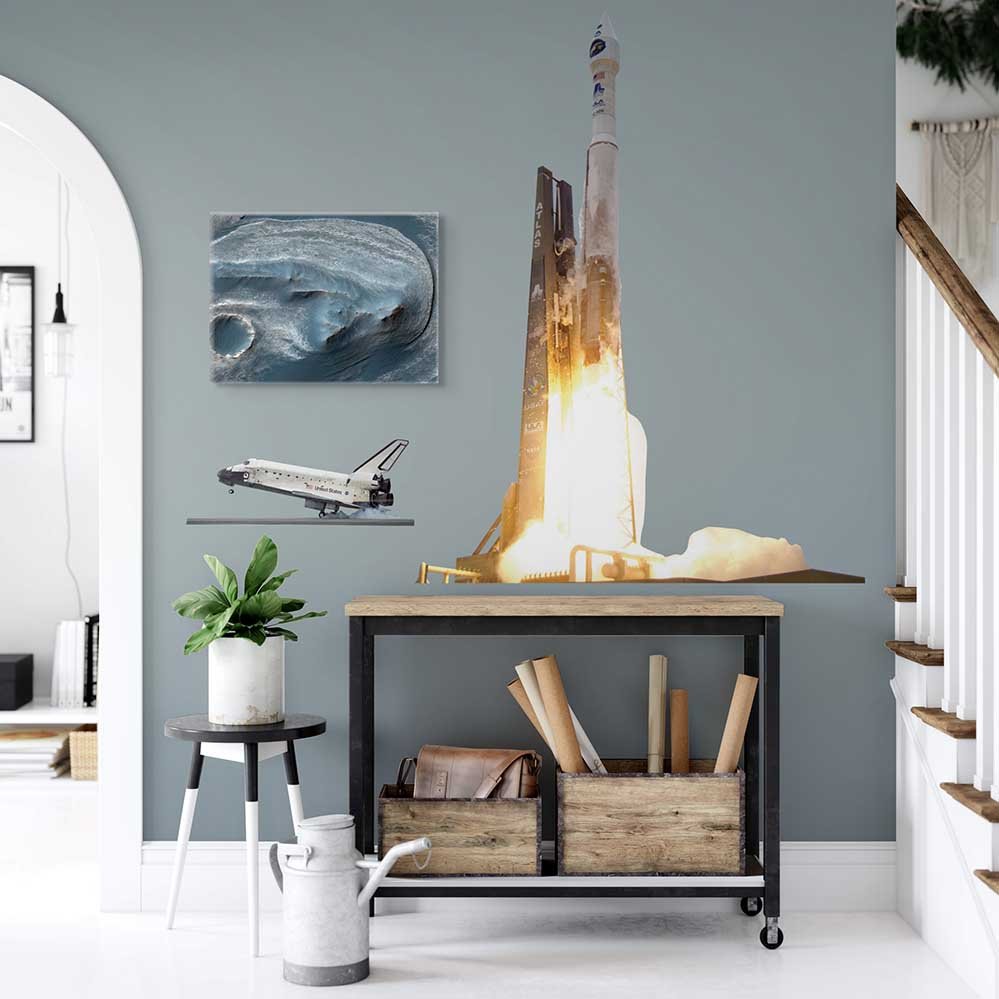 47x60 inch NASA Atlas Rocket Decal Installed Above Cart