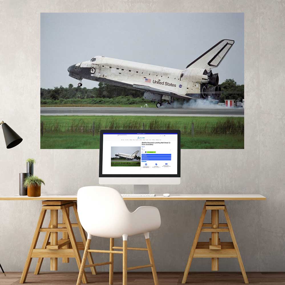 40x60 Shuttle Discovery Landing Poster Installed Above Desk