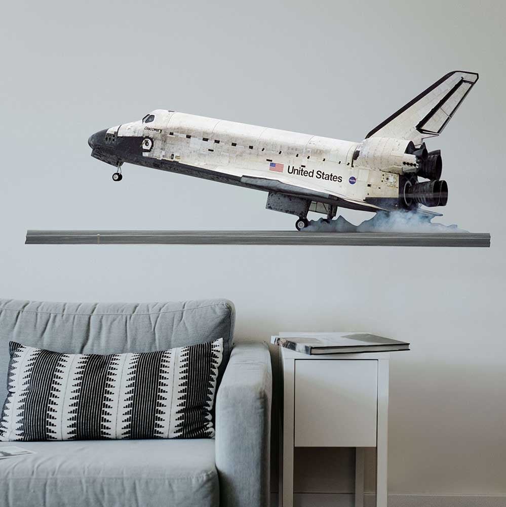 22.5x60 inch Shuttle Discovery Landing Decal Installed on Wall