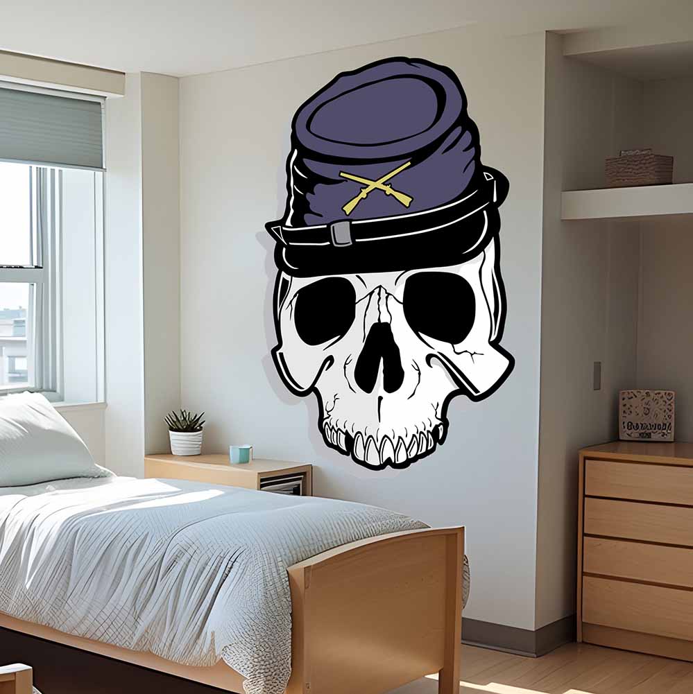 40x60 inch Yankee Skull Wall Decal Installed in Bedroom