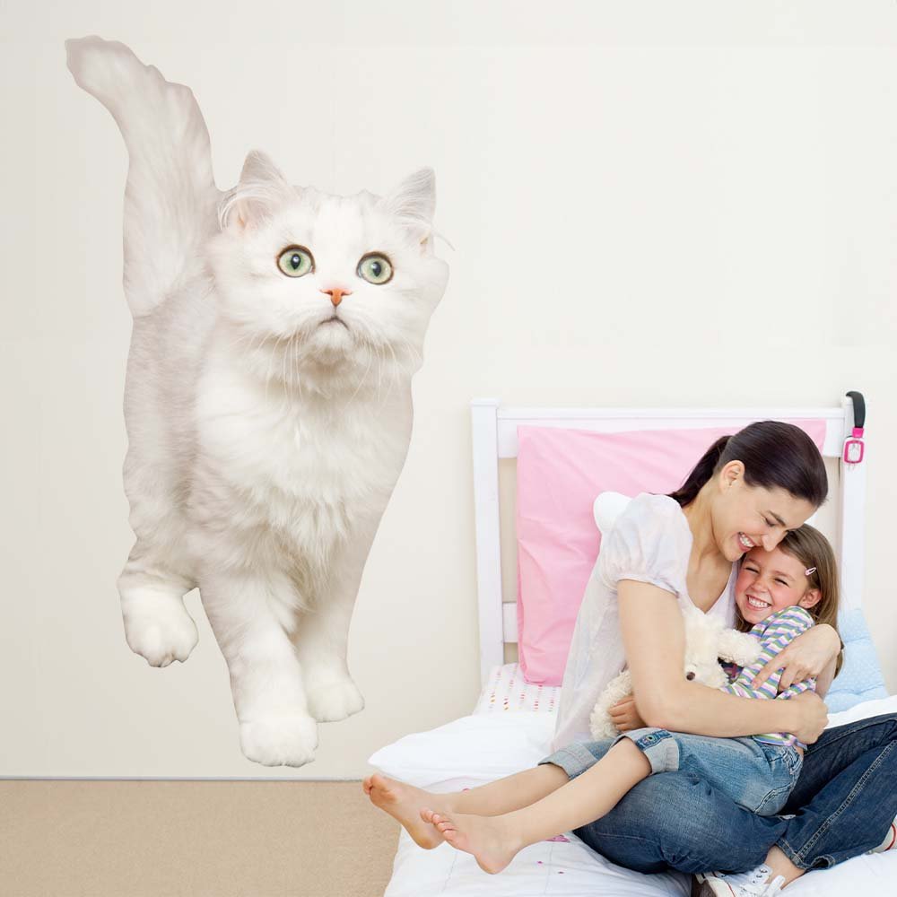 60 inch White Cat Die-Cut Decal Installed in Girls Room