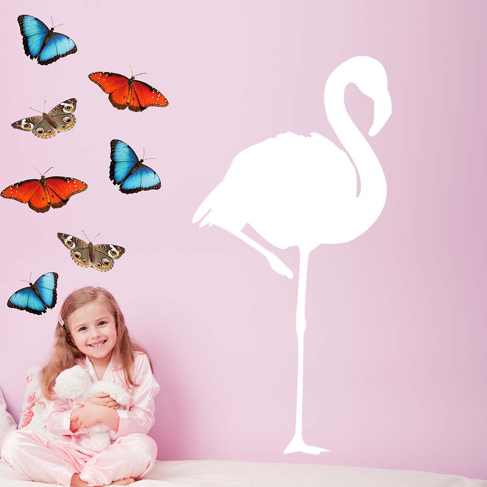 60 inch White Flamingo Silhouette Wall Decal Installed in Girls Room
