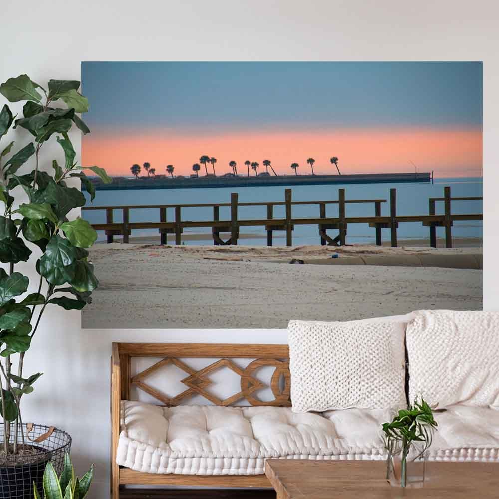 72 inch Palms Rising Beach Decal Installed Above Sofa