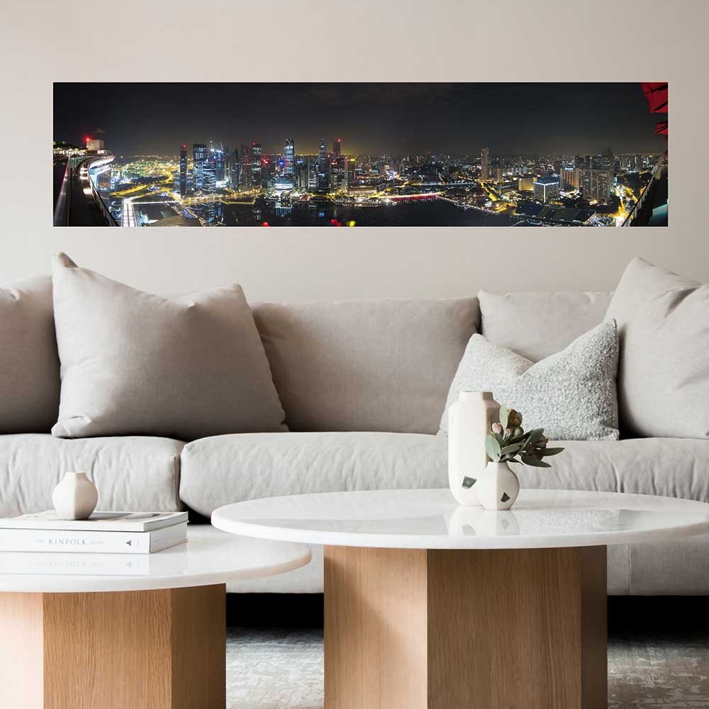 72 inch Singapore Panoramic Poster Displayed Above Sofa
