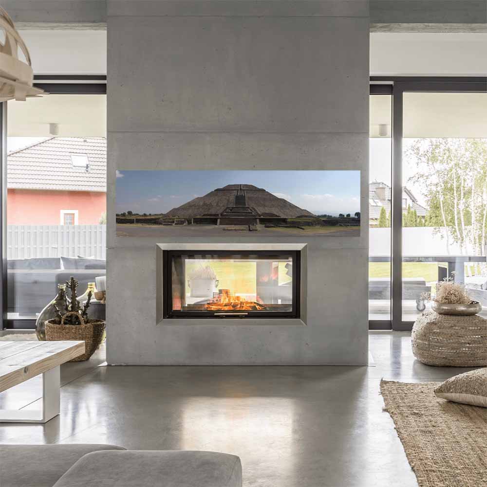 72 inch The Sun Pyramid Panoramic Poster Displayed Above Fireplace