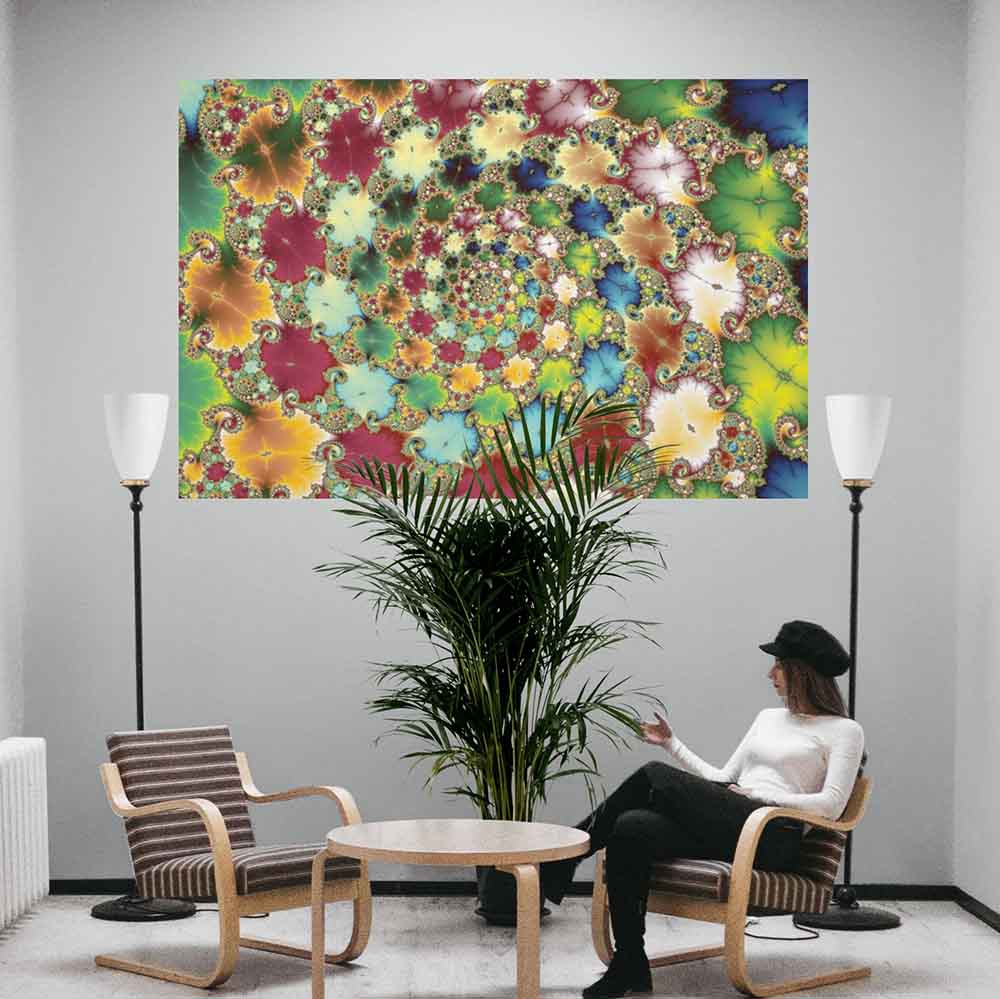 72 inch Fractal Cells Art Poster Displayed in Sitting Area