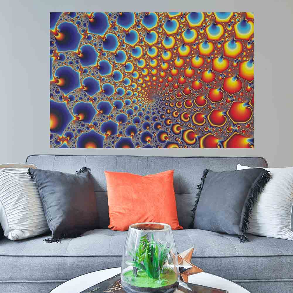 72 inch Hypnotic Portal Fractal Art Poster Displayed Above Sofa