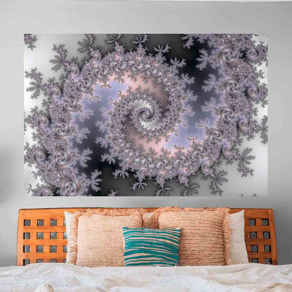 72 inch Ice Swirl Fractal Art Poster Displayed Above Bed