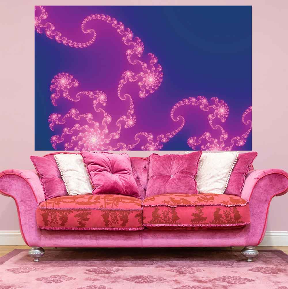 72 inch Jellyfish Wonder Fractal Art Poster Displayed Above Sofa