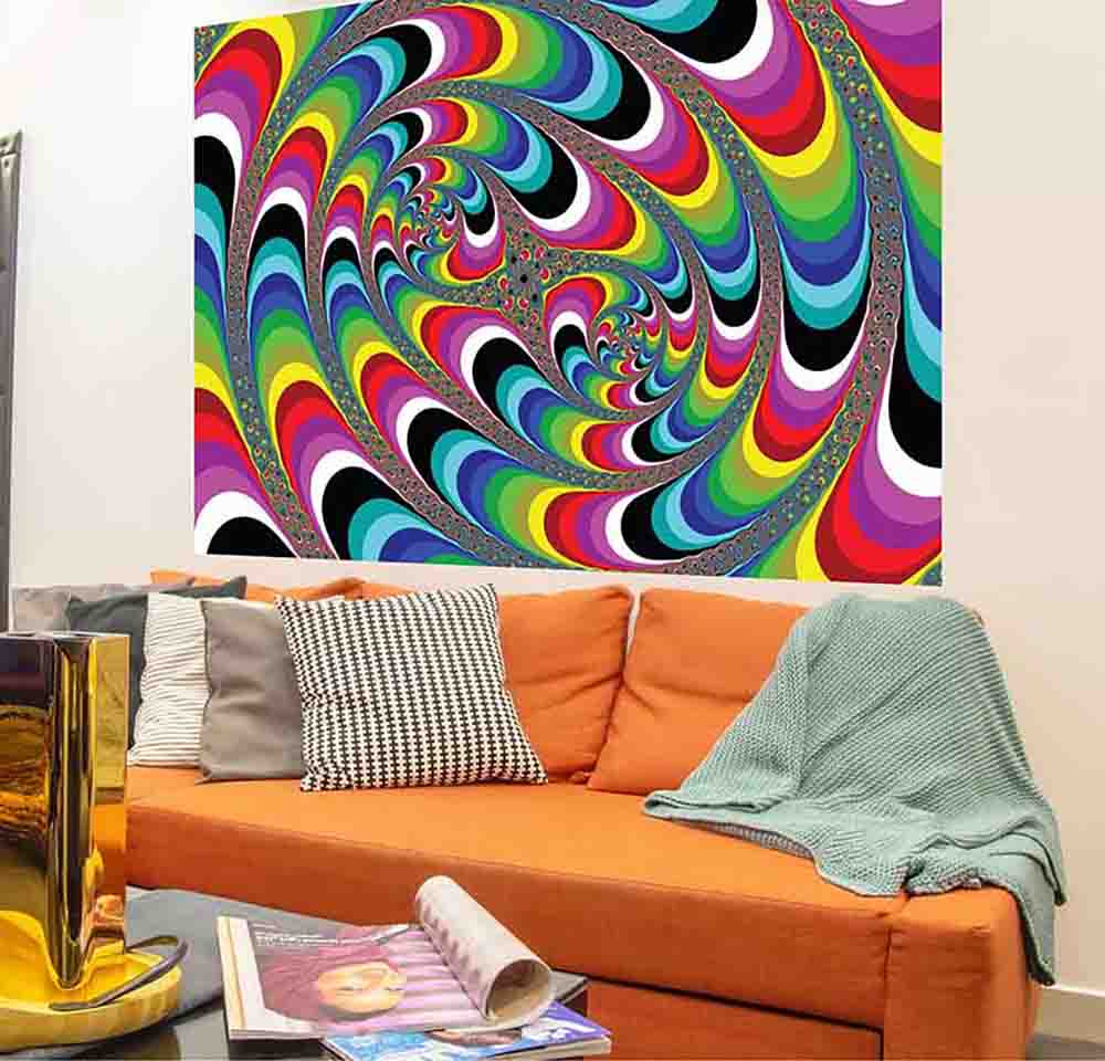 72 inch Psychedelic Art Poster Displayed Above Sofa