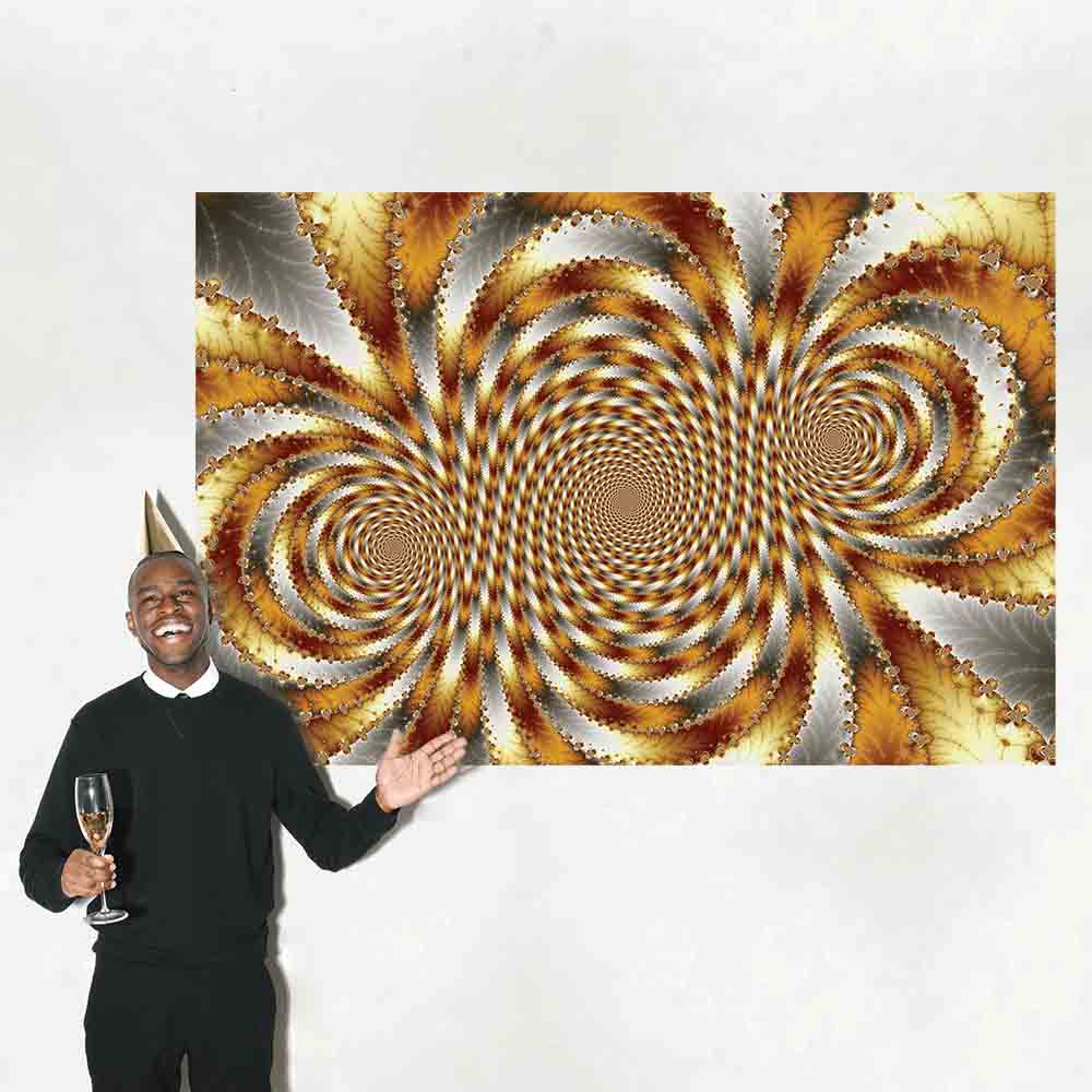 72 inch Gold Swirl Fractal Poster Displayed on Wall