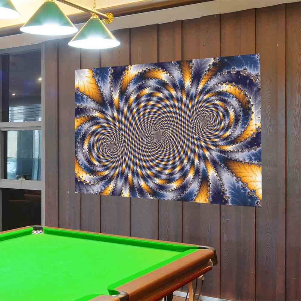 72 inch Blue Swirl Fractal Poster Displayed in Man Cave
