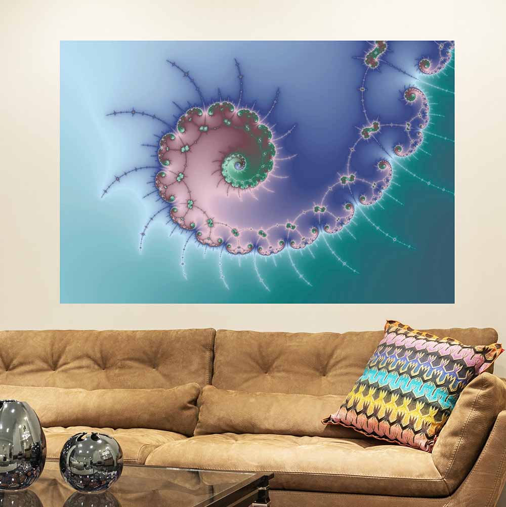 72 inch Swirl Fractal Poster Displayed Above Sofa