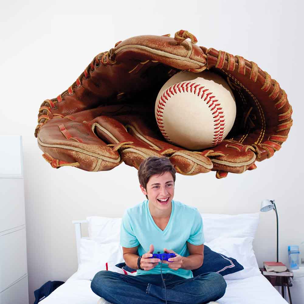 72 inch Baseball Glove & Ball Wall Decal Installed in Teen Boys Room