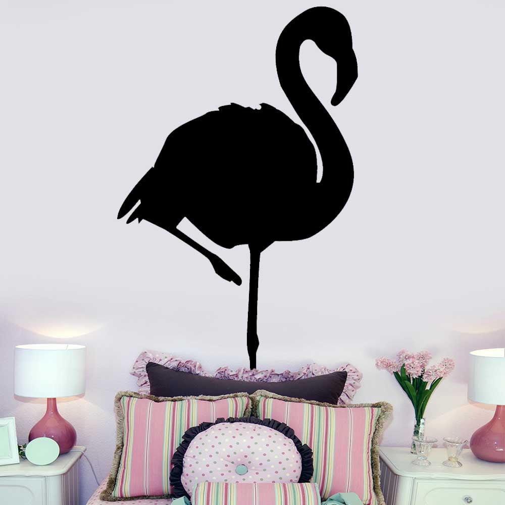 72 inch Black Flamingo Silhouette Wall Decal Installed in Girls Room